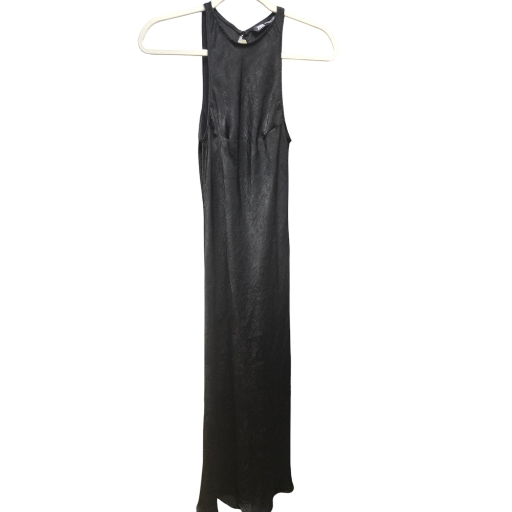 ZARA Sleek Black Satin Sleeveless Maxi Dress Sz. XS
